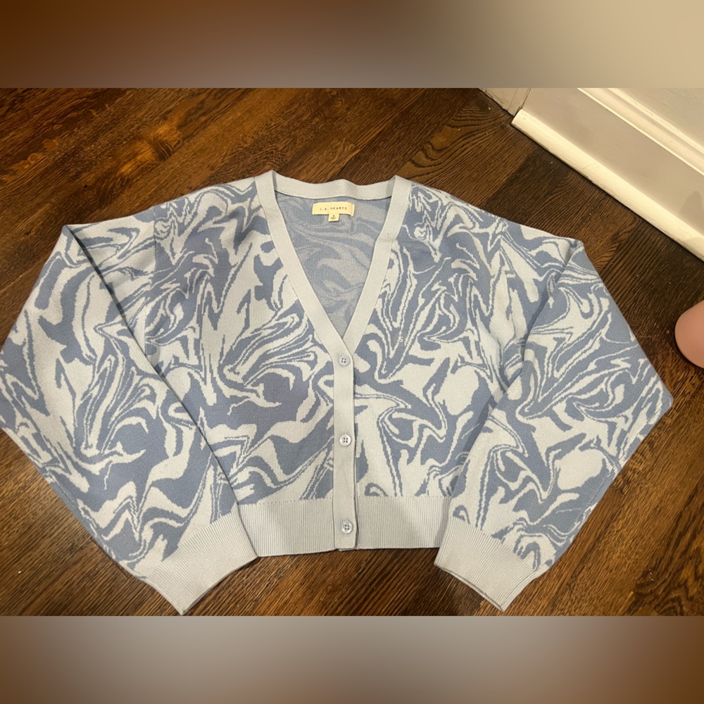 blue swirl cardigan